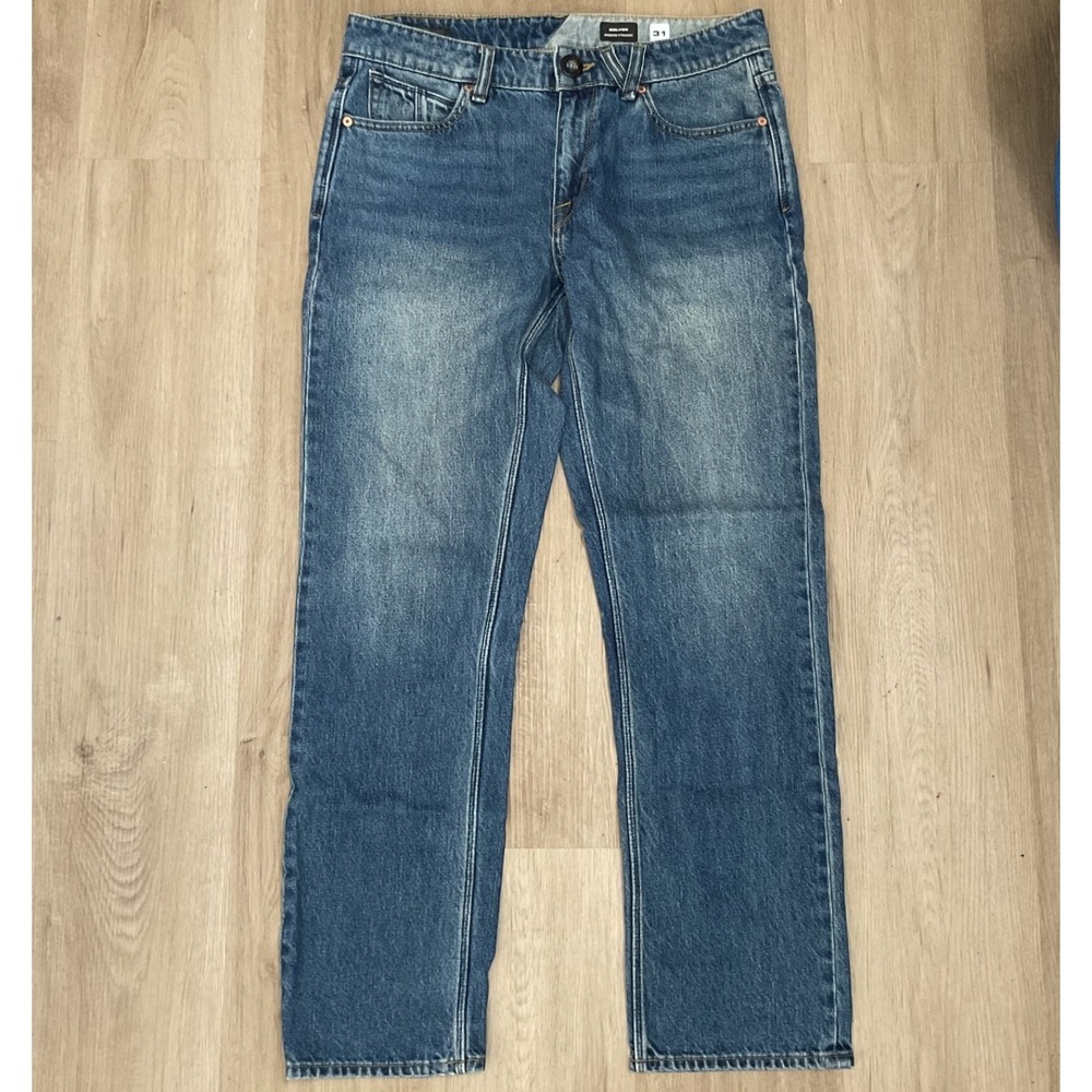 Volcom Solver Jeans Mens 31 Blue Denim Cotton Stretch Low Rise Modern Straight